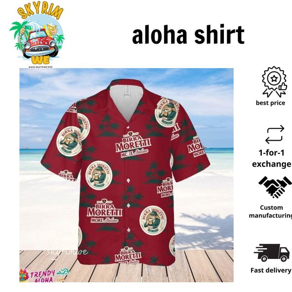 Birra Moretti Hawaiian Coconut Island Pattern Hawaiian Beer Lover Shirt Classic Flowers Beer Aloha Shirt