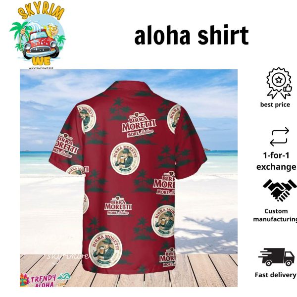 Birra Moretti Hawaiian Coconut Island Pattern Hawaiian Beer Lover Shirt Classic Flowers Beer Aloha Shirt