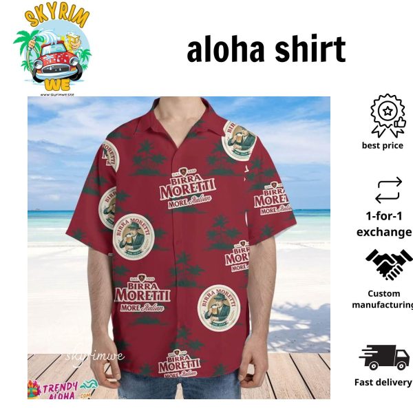 Birra Moretti Hawaiian Coconut Island Pattern Hawaiian Beer Lover Shirt Classic Flowers Beer Aloha Shirt