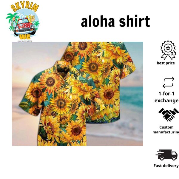 Sunflower Is Peace Life – Skyrimwe Hawaiian Shirt Aloha Short Sleeve Button Down Gift For Family Hawaiian Set Gift Funny Skyrimwe Hawaiian Shirt